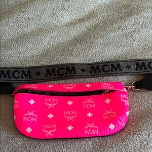 MCM Neon Pink Belt Bag with Logo Strap Authentic